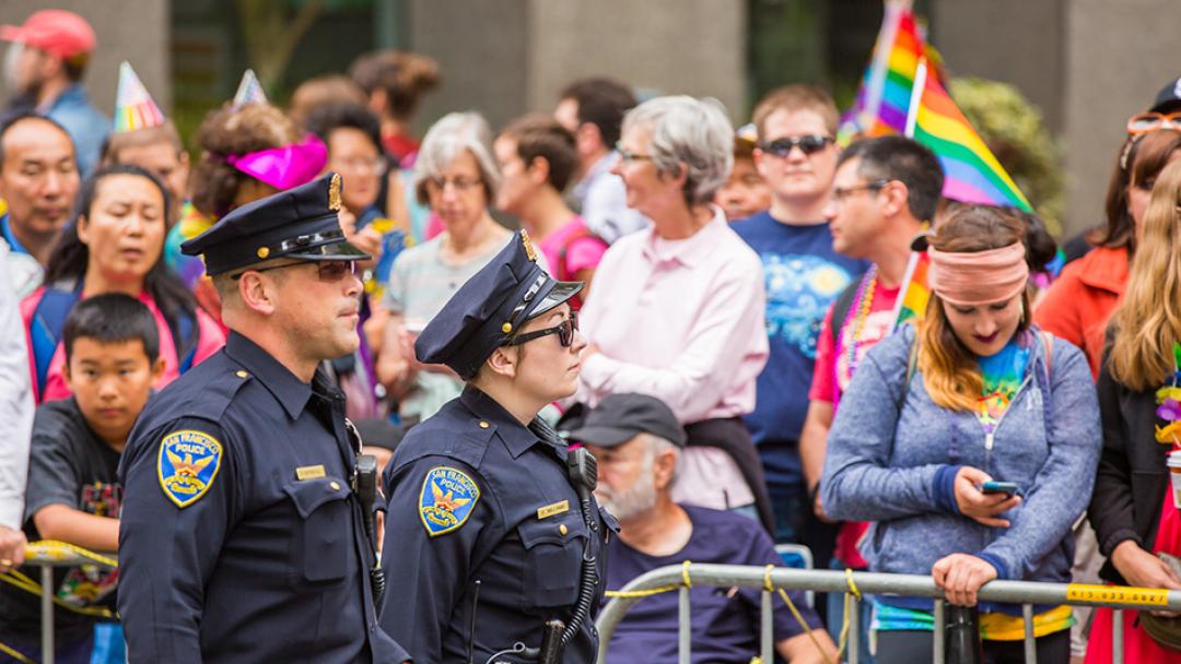 Photo of police officers and crowd at San Francisco Pride 2015